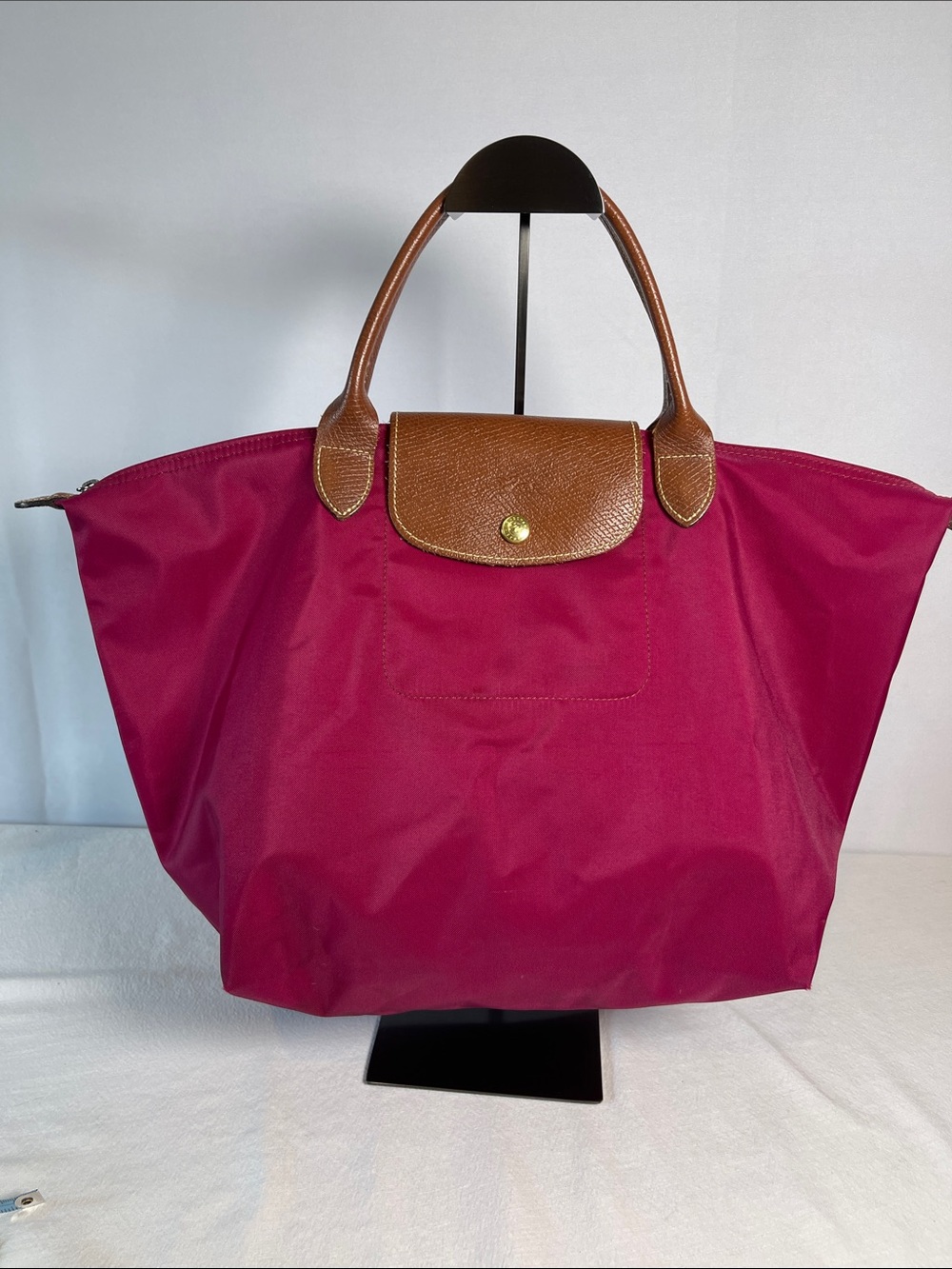 Longchamp Le Pliage Medium Top Handle Fuchsia Pink Authentic